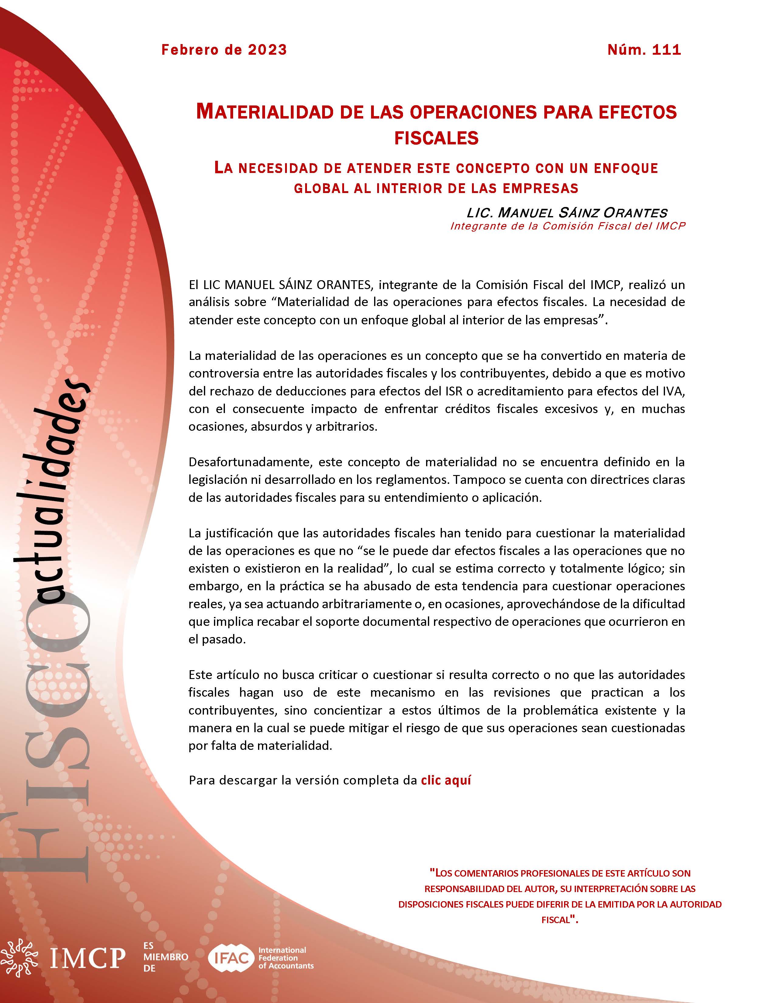 Fiscoactualidades_111 MATERIALIDAD DE LAS OPERACIONES PARA EFECTOS ...